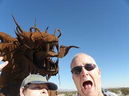 Borrego Springs -- Sculptures (on north side), Lydia & Paul in a moment of panic